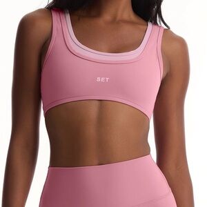 NEW Set Active Airluxe Breathe Layer Scoop Sports Bra XL PINK Pilates yoga worko